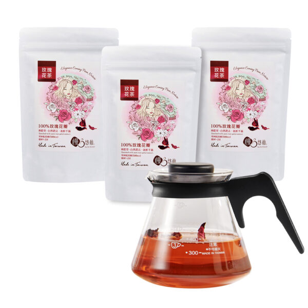 玫瑰花茶20g(花瓣)X3袋+耐熱沖泡壺